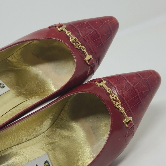 Escada | Women's Vintage Red Alligator Embossed Italian Heels (Size 8B) - Picture 6 of 15